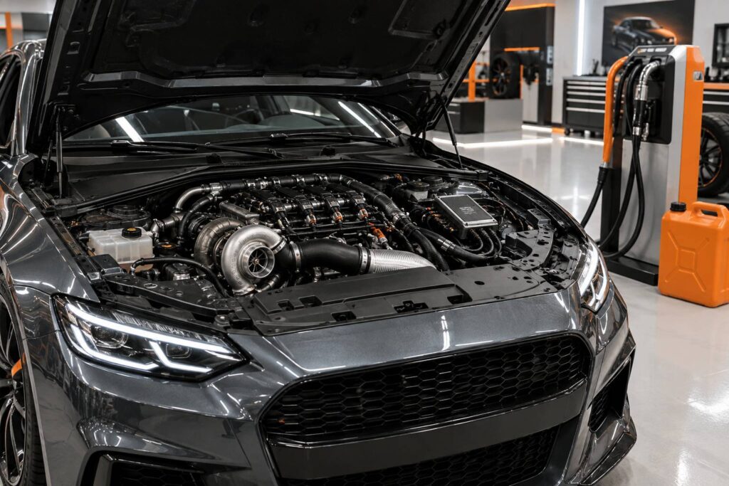 Illustration éditoriale du sujet : Convertir un moteur essence turbo à l'E85 : ce qui change