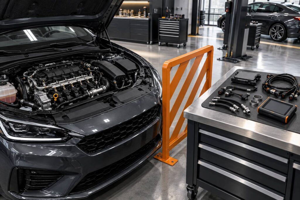 Illustration éditoriale du sujet : Injection directe et E85 : pourquoi la conversion coince